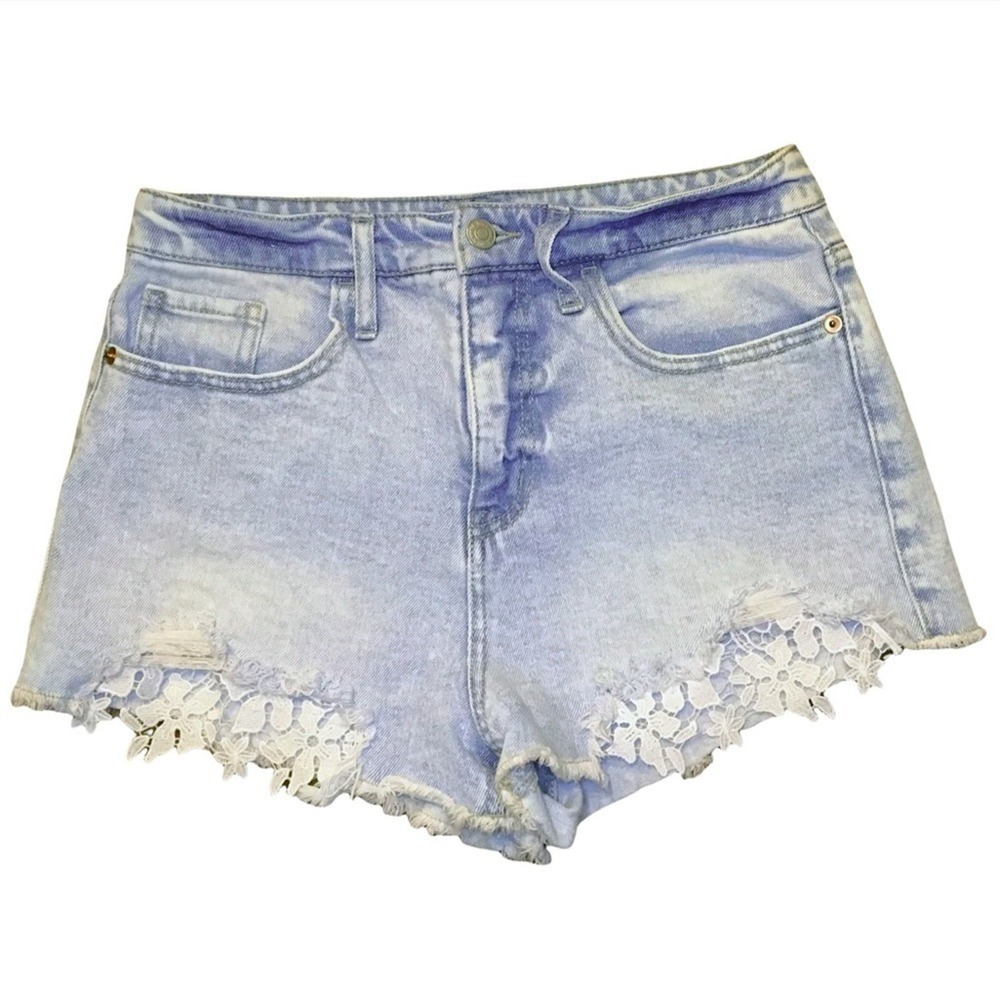 Wild Fable Light Wash Faded Lace High Rise Denim Shorts Women’s Size 8